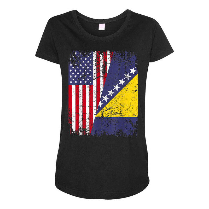 Bosnian Herzegovinian Roots  Half American Flag Bosnia Flag T Shirt Maternity Scoop Neck T-shirt by husserllpr | Artistshot