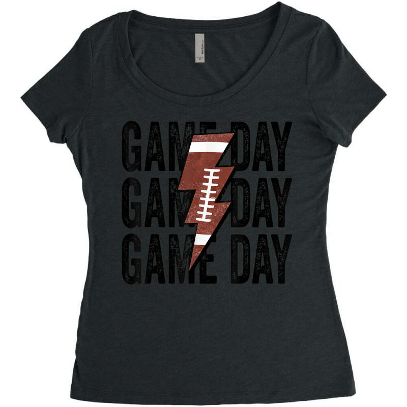 Vintage Game Day Football Lightning Bolt Funny Team Sport Women's Triblend Scoop T-shirt by Hoang95 | Artistshot