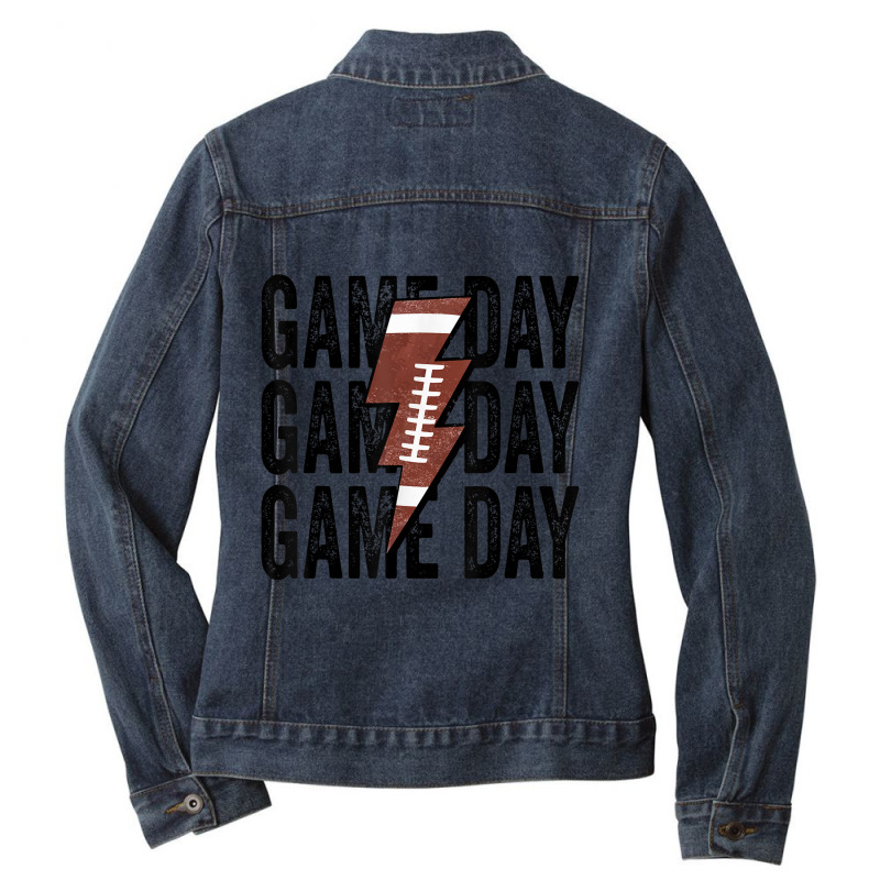 Vintage Game Day Football Lightning Bolt Funny Team Sport Ladies Denim Jacket by Hoang95 | Artistshot