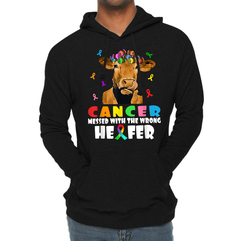 Cancer Messed With The Wrong Heifer Cow Lover Fight Cancer T Shirt Lightweight Hoodie by jaiahlowes | Artistshot