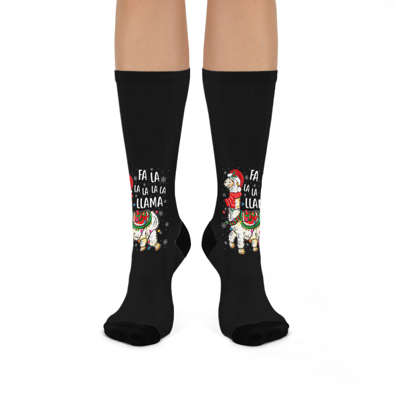 Fa La La Llama Christmas Funny Christmas Llama Xmas Lights 147 Crew Socks | Artistshot