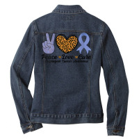 Womens Peace Love Cure Esophageal Cancer Awareness Warrior Fighter V N Ladies Denim Jacket | Artistshot