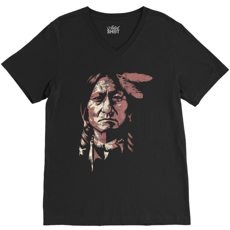 Sitting Bull Native American Chief Indian Warrior Men Women V-neck Tee | Artistshot