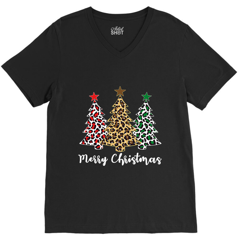 Funny Christmas Tree Leopard Cheetah Print Merry Christmas T Shirt V-Neck Tee by Denise_Riemenschneider | Artistshot