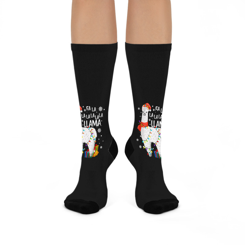 Fa La La Llama Christmas Santa Hat Llama Lover Merry Xmas 68 Crew Socks | Artistshot