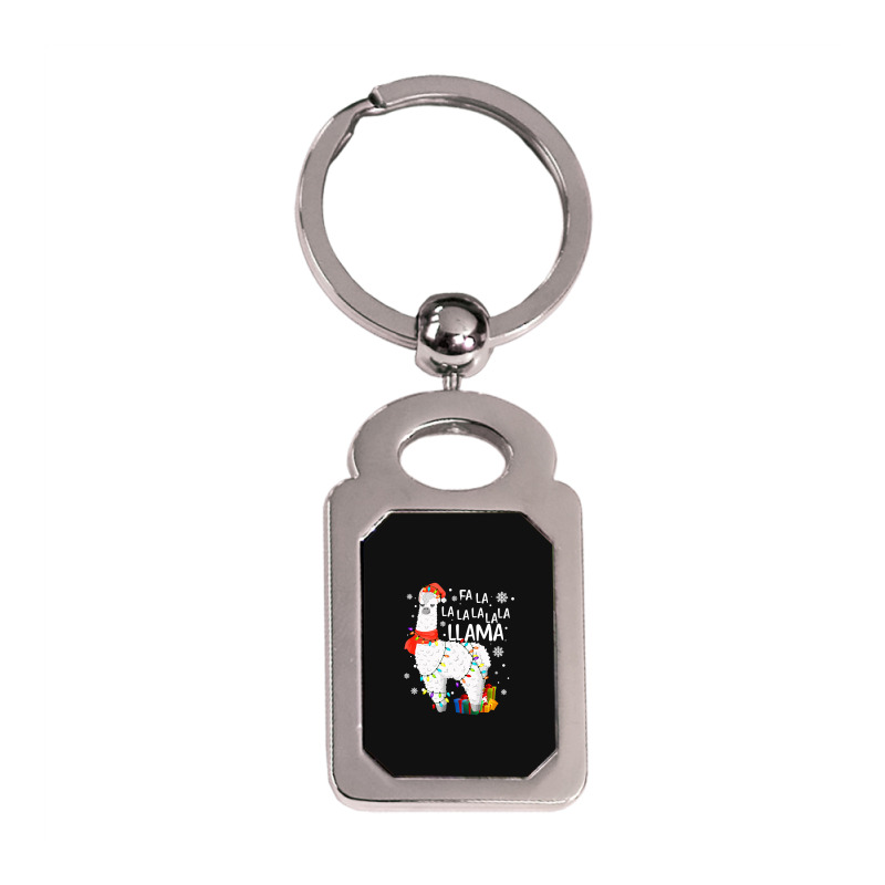 Fa La La Llama Christmas Santa Hat Llama Lover Merry Xmas 68 Silver Rectangle Keychain | Artistshot