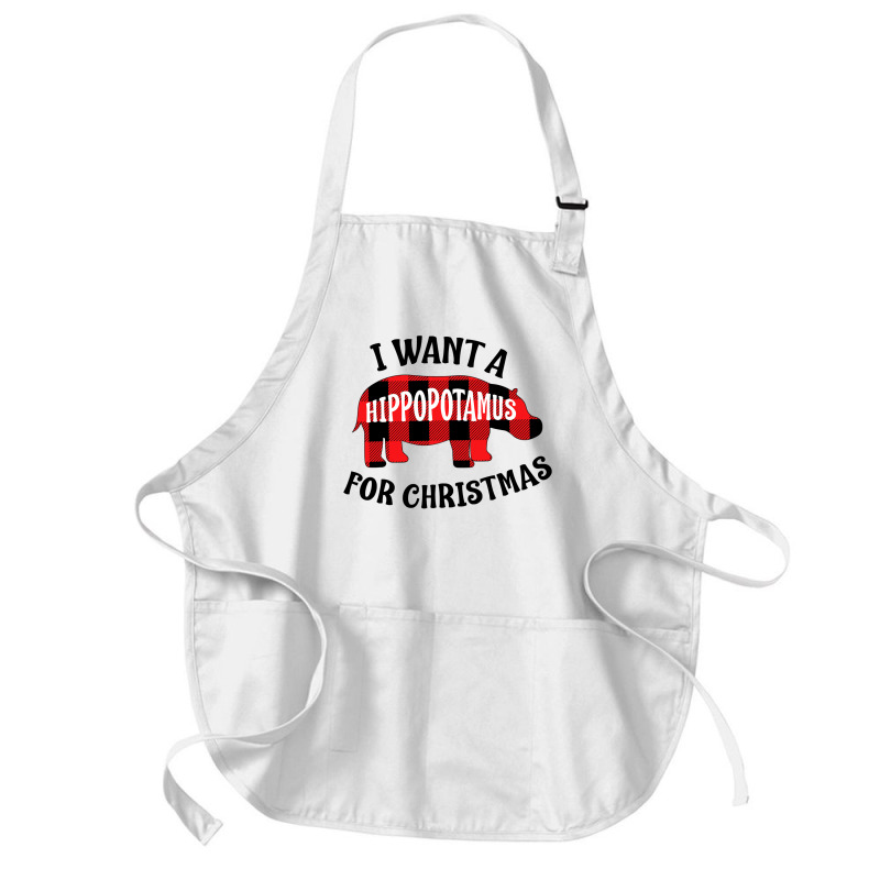 Hippopotamus Buffalo Plaid I Want A Hippopotamus For Christmas Cute Hi Medium-length Apron | Artistshot