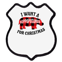 Hippopotamus Buffalo Plaid I Want A Hippopotamus For Christmas Cute Hi Shield Patch | Artistshot