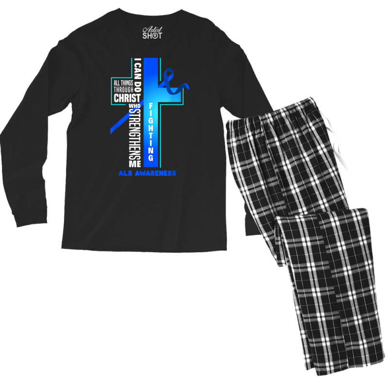 Faith God Jesus Christ Als Warrior Als Fighter Als Awareness T Shirt Men's Long Sleeve Pajama Set | Artistshot