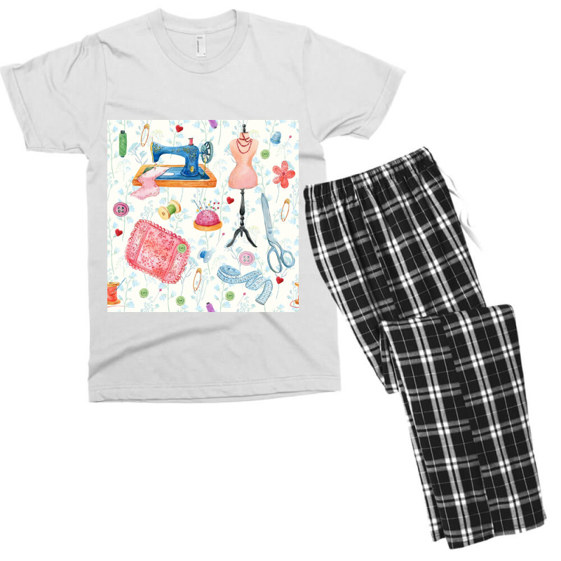 Seamless Pattern Of Fabric, Sewing Machine, Thread, Dummy, Embroidery, Men's T-shirt Pajama Set | Artistshot