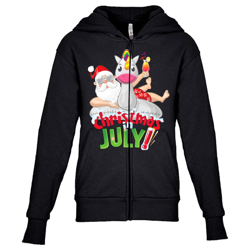 Funny Christmas In July Shirt Summer Unicorn Float Xmas T Shirt Youth Zipper Hoodie | Artistshot