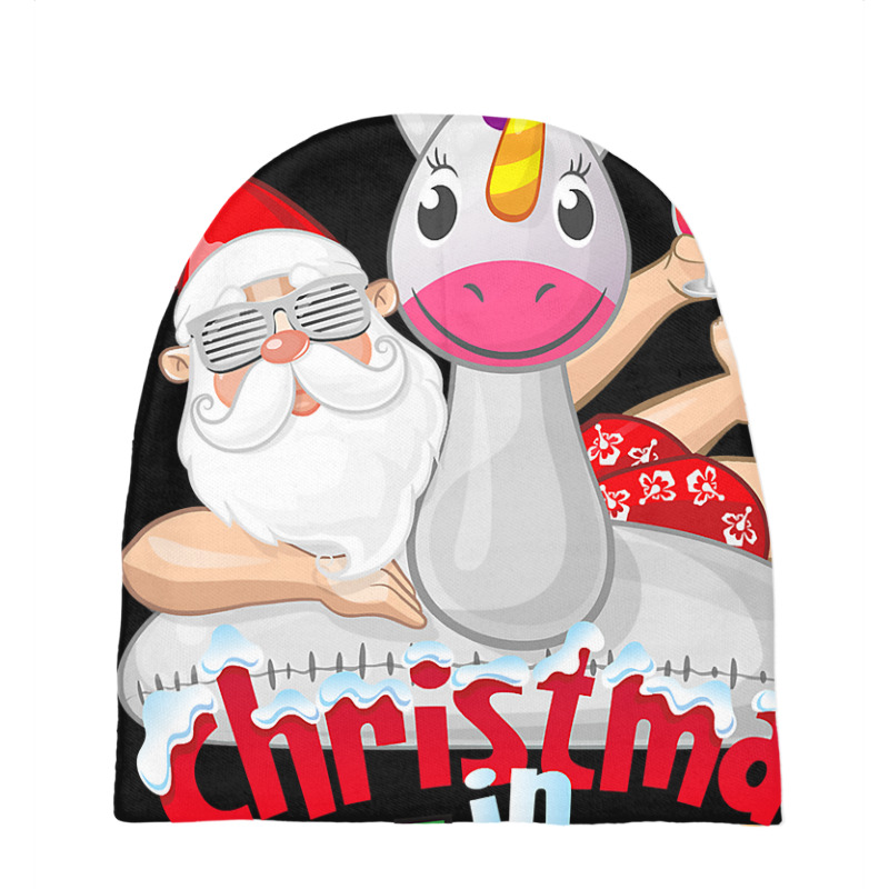 Funny Christmas In July Shirt Summer Unicorn Float Xmas T Shirt Baby Beanies | Artistshot