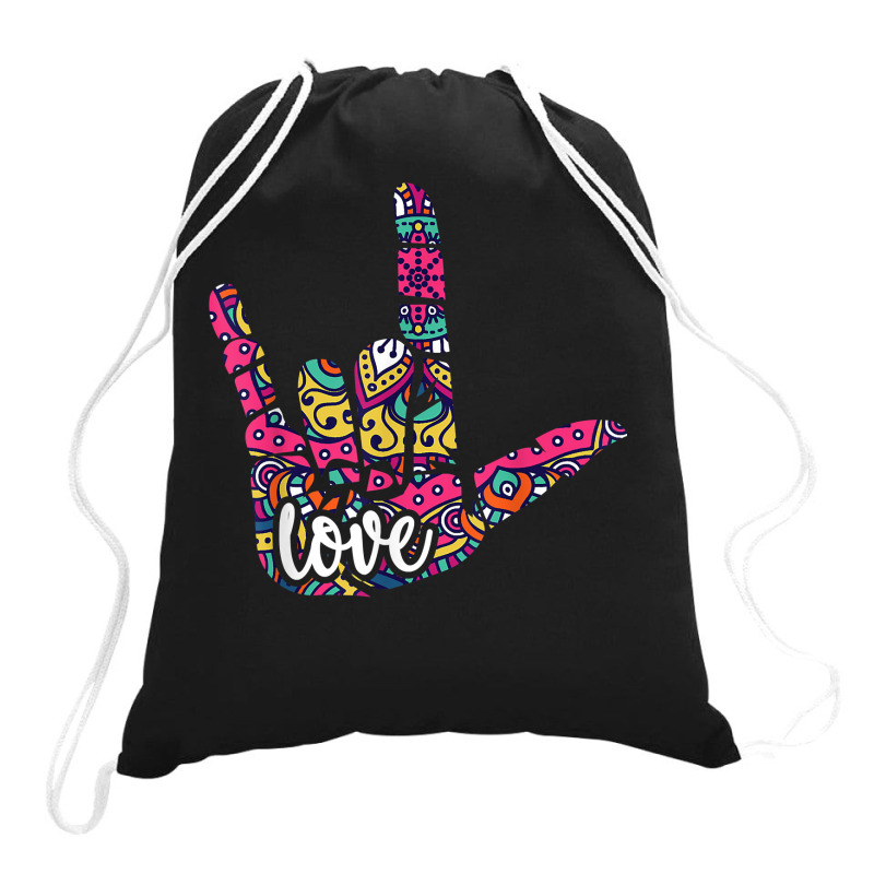 Asl Sign Language I Love You. American Sign Language Gift T Shirt  Drawstring Bags. By Artistshot