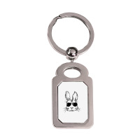 Bunny Face With Sunglasses Easter Day For Boys Men Kids Silver Rectangle Keychain | Artistshot