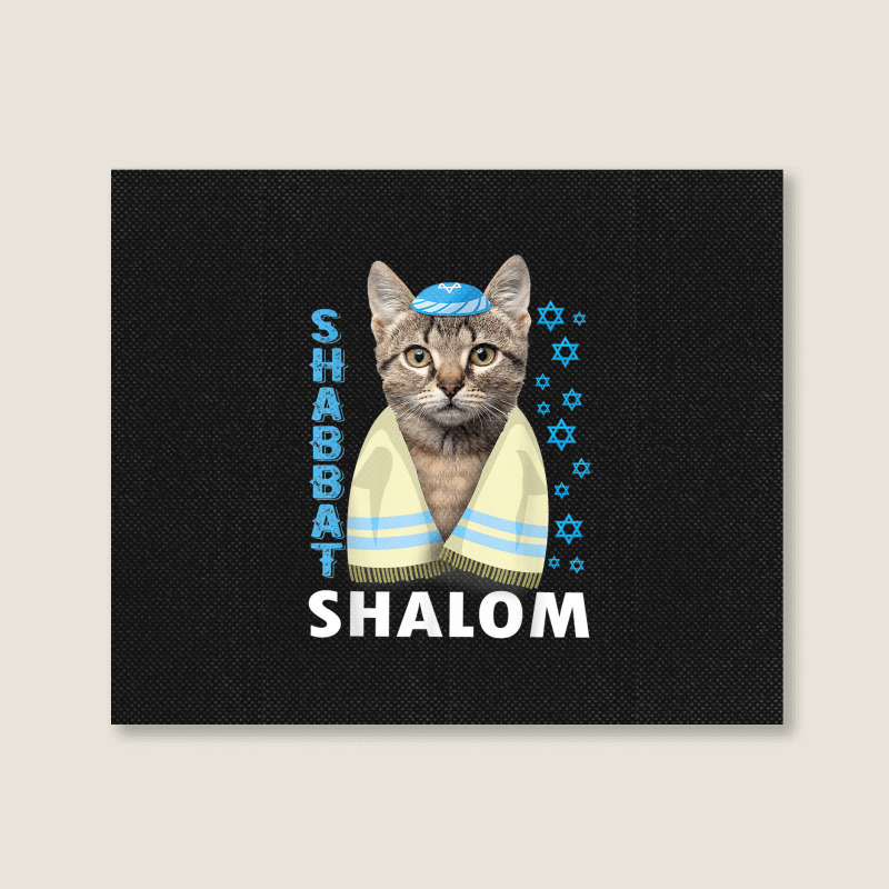 Custom Funny Jewish Shabbat Shalom Cute Cat With Kippah Landscape Canvas  Print By Mrt90 - Artistshot
