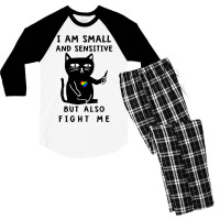 Black Cat Kitty I Am Small And Sensitive But Also Fight Me 419 Black K Men's 3/4 Sleeve Pajama Set | Artistshot