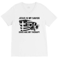 Christian Jesus Is My Savior Dogs Are My Therapy 404 Bibble Jesus V-neck Tee | Artistshot