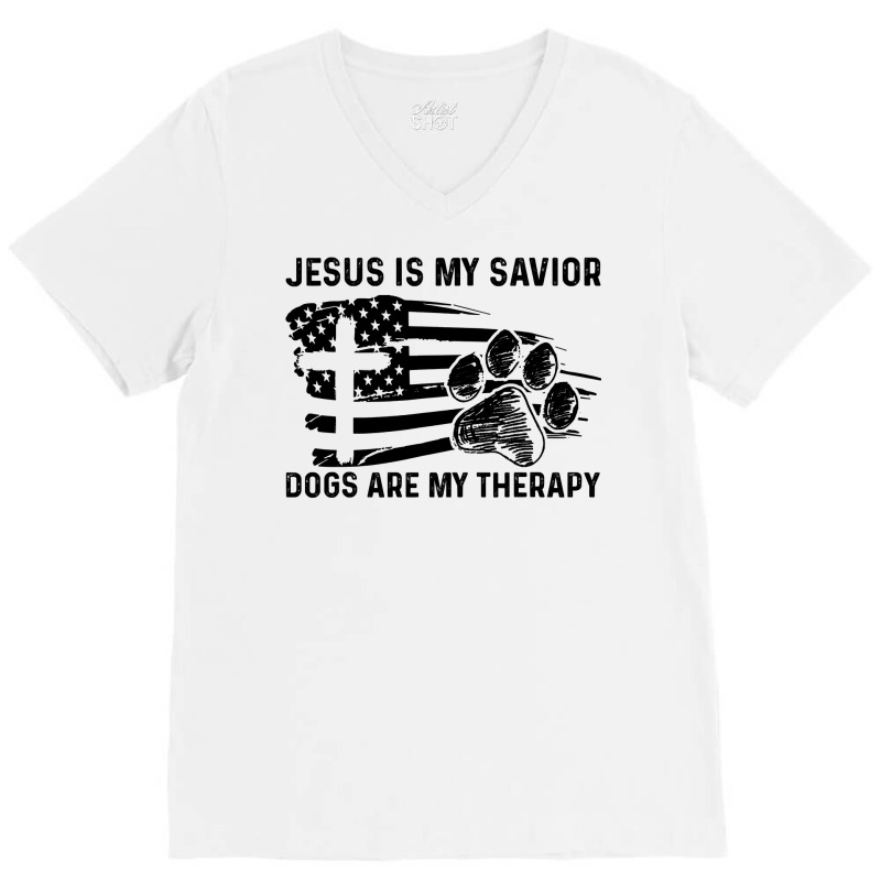 Christian Jesus Is My Savior Dogs Are My Therapy 404 Bibble Jesus V-Neck Tee by golferu | Artistshot