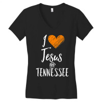 I Love Jesus And Tennessee Shirt Orange Heart Cute Fan Gift T Shirt Women's V-neck T-shirt | Artistshot