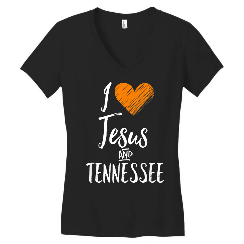 I Love Jesus And Tennessee Shirt Orange Heart Cute Fan Gift T Shirt Women's V-Neck T-Shirt by kalerttjay | Artistshot