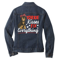 Yorkie Kisses Fix Everything Yorkshire Terrier Dog Lover T Shirt Ladies Denim Jacket | Artistshot