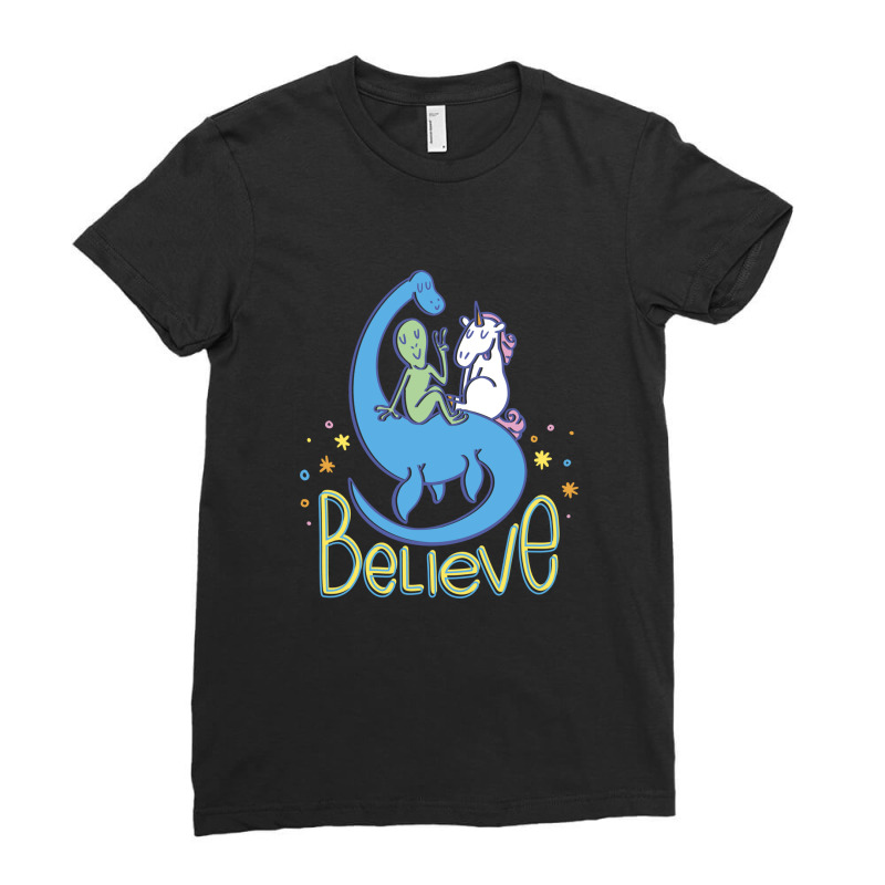 Alien Unicorn And Nessie Ladies Fitted T-Shirt by SamKal | Artistshot