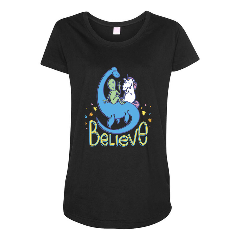 Alien Unicorn And Nessie Maternity Scoop Neck T-shirt by SamKal | Artistshot