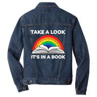 Take A Look It's In A Book Reading Vintage Retro Rainbow Men Denim Jacket | Artistshot