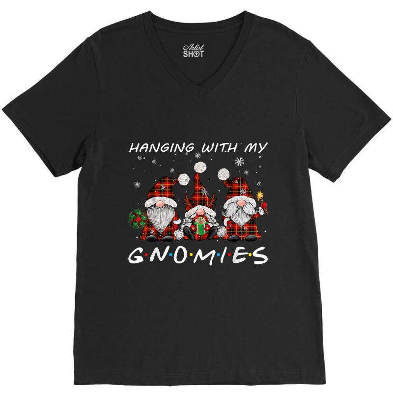 Hanging With Gnomies Gnome Christmas Xmas Buffalo Plaid Red T Shirt Co V-neck Tee | Artistshot