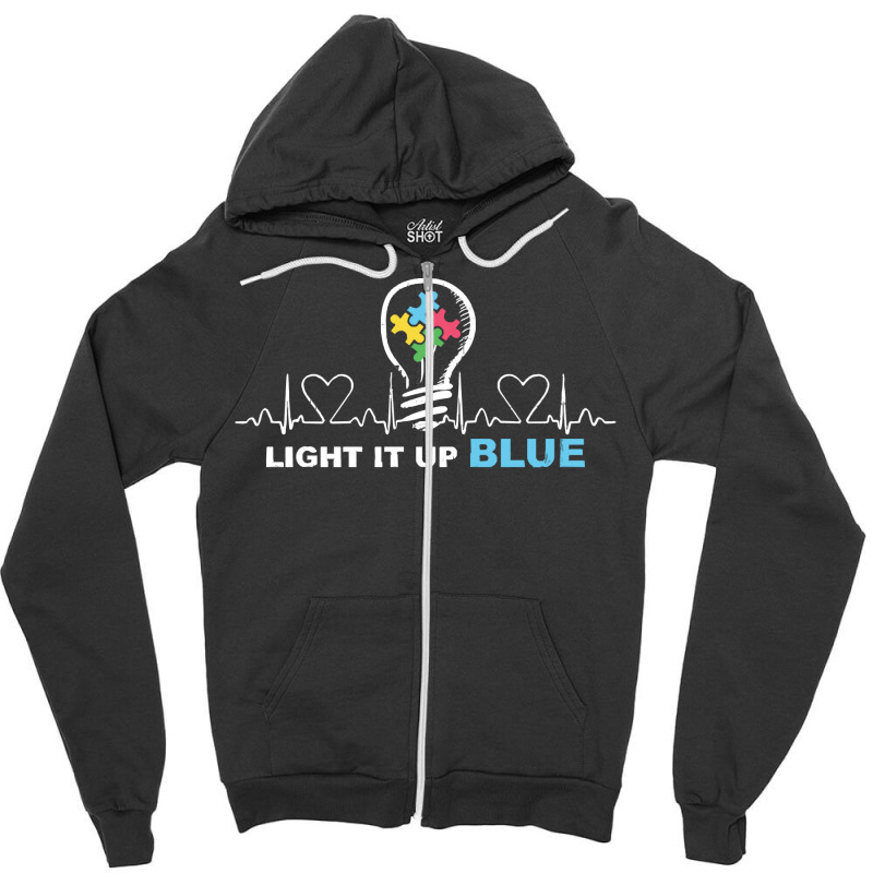 Autism Awareness T  Shirt Light It Up Blue Autism Awareness Tee Autist Zipper Hoodie by jaycee32830 | Artistshot