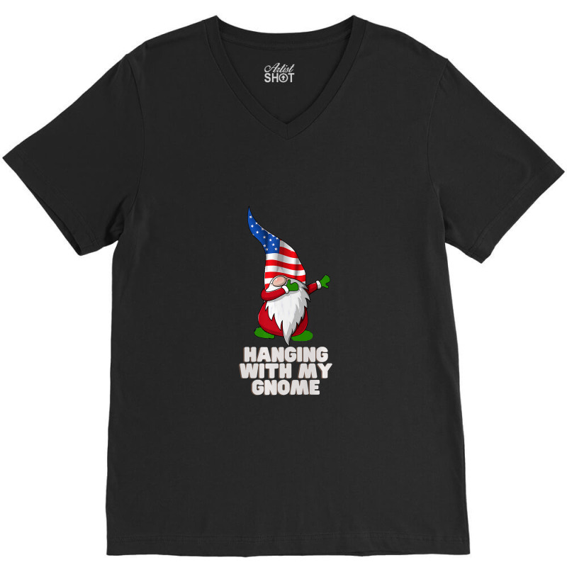 Hanging With My Gnome Garden Dabbing Gnome American Usa Flag Premium T V-neck Tee | Artistshot