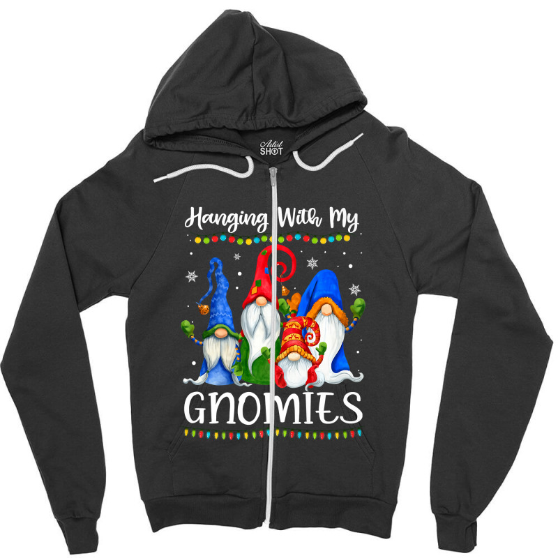 Hanging With My Gnomies Funny Gnome Xmas Lights Boys Girls Premium T S Zipper Hoodie | Artistshot