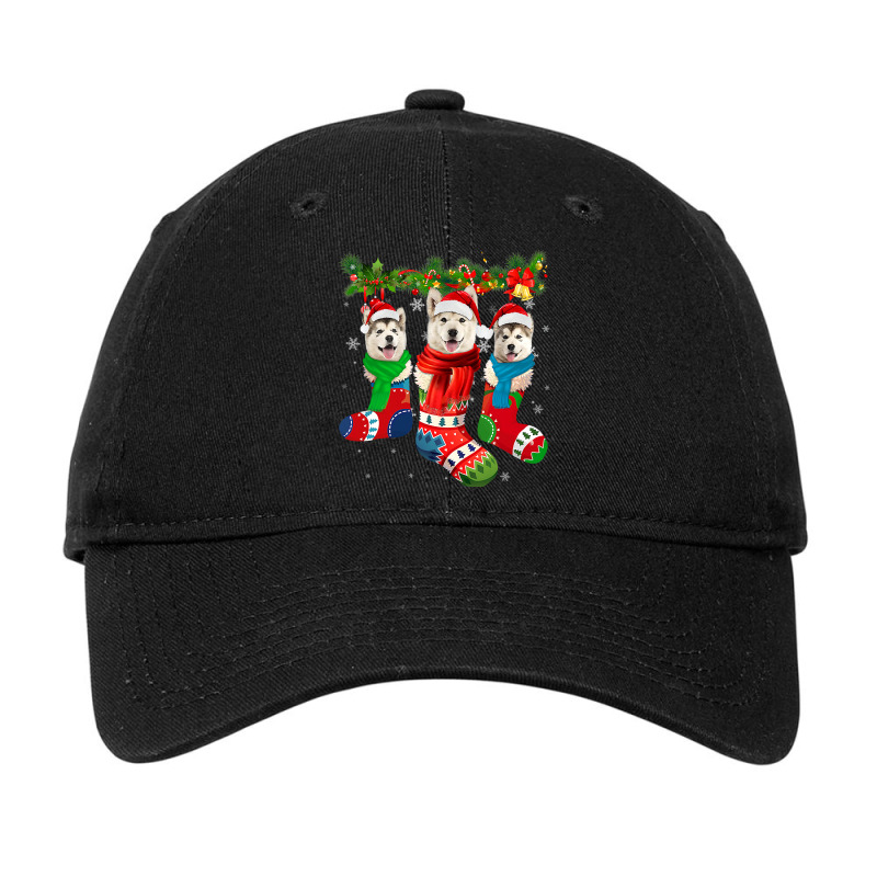 Three Alaskan Malamutes In Christmas Socks T Shirt Adjustable Cap | Artistshot