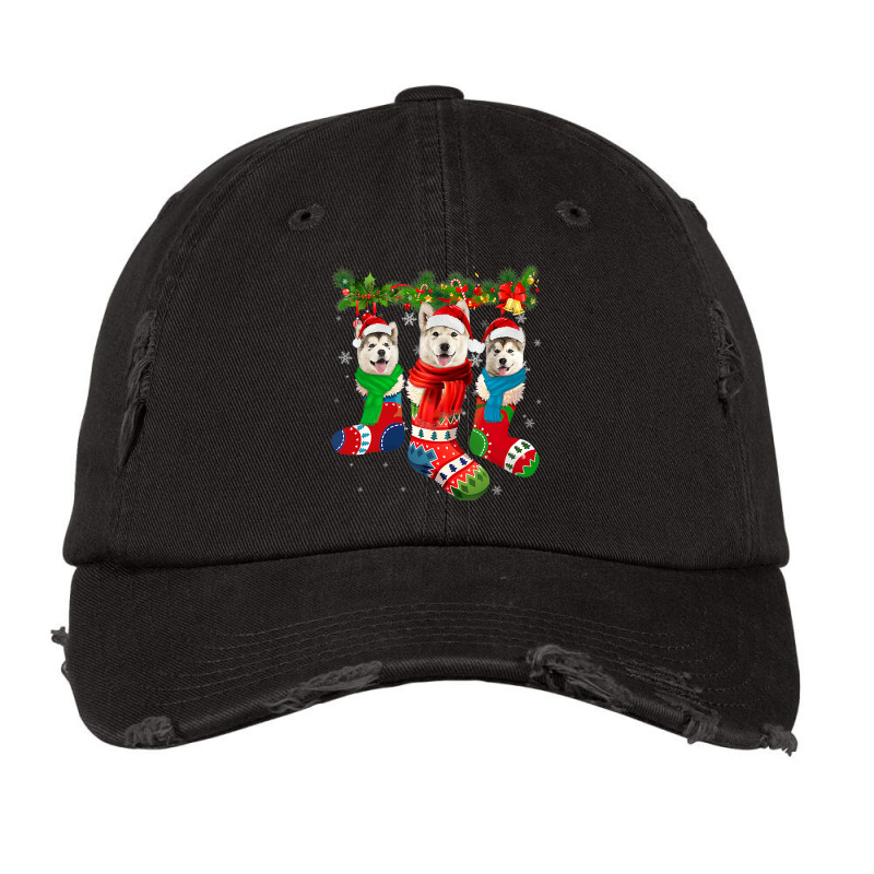 Three Alaskan Malamutes In Christmas Socks T Shirt Vintage Cap | Artistshot