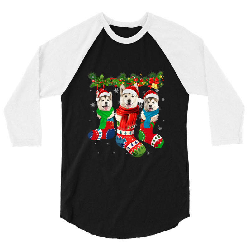 Three Alaskan Malamutes In Christmas Socks T Shirt 3/4 Sleeve Shirt | Artistshot