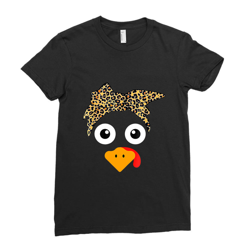 Turkey Face Leopard Headband Thanksgiving Pilgrim T Shirt Copy Ladies Fitted T-Shirt by Kevin_VandenBerge | Artistshot