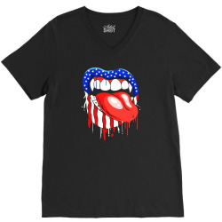 lips with vampire teeth with lipstick color V-Neck Tee | Artistshot