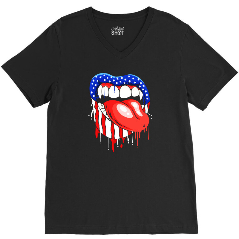 Lips With Vampire Teeth With Lipstick Color V-neck Tee | Artistshot