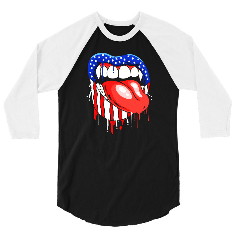 Lips With Vampire Teeth With Lipstick Color 3/4 Sleeve Shirt | Artistshot