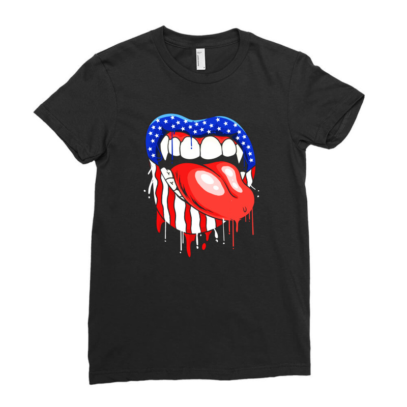 Lips With Vampire Teeth With Lipstick Color Ladies Fitted T-shirt | Artistshot