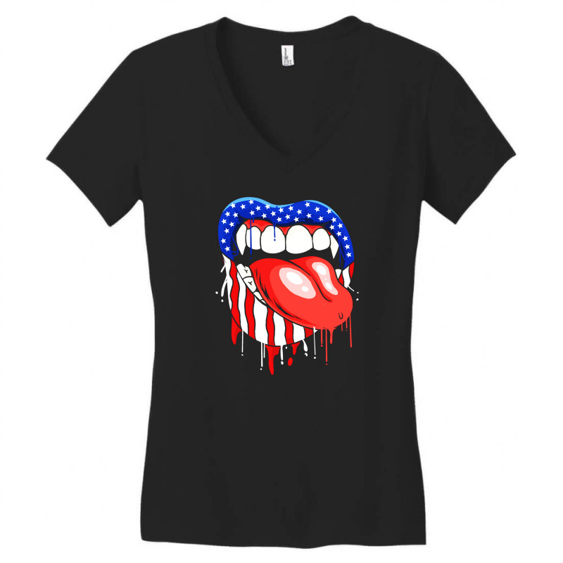 Lips With Vampire Teeth With Lipstick Color Women's V-neck T-shirt | Artistshot