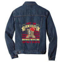 Just An Old Woman Who Wore Combat Boots Veteran Costume T Shirt Men Denim Jacket | Artistshot