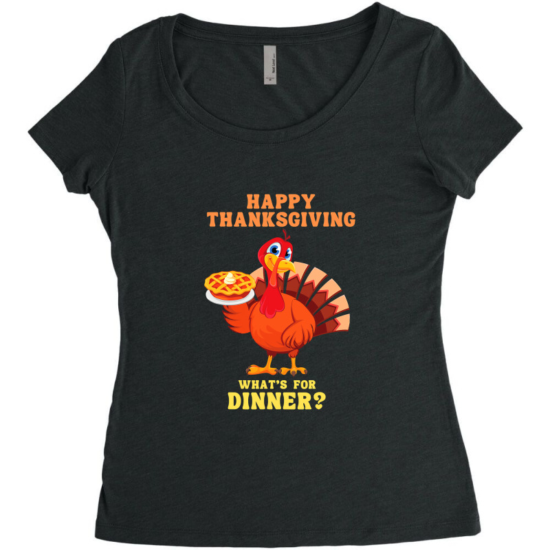 Happy Thanksgiving Turkey Arrives Carrying A Pie For Dinner T Shirt Co Women's Triblend Scoop T-shirt by James_Lane | Artistshot