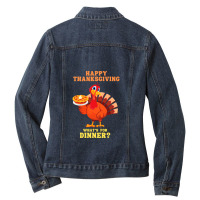 Happy Thanksgiving Turkey Arrives Carrying A Pie For Dinner T Shirt Co Ladies Denim Jacket | Artistshot