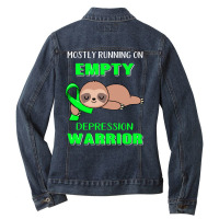 Depression Awareness T  Shirt Mostly Running On Empty Depression Warri Ladies Denim Jacket | Artistshot