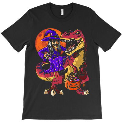 Witch Riding Halloween Kids Dinosaur Witch Broom T-shirt Designed By Tony L Barron