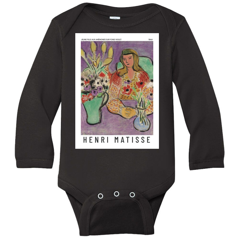 Henri Jeune Fille Aux Anémones Sur Fond Violet Exhibition Long Sleeve Baby Bodysuit by Linda M | Artistshot