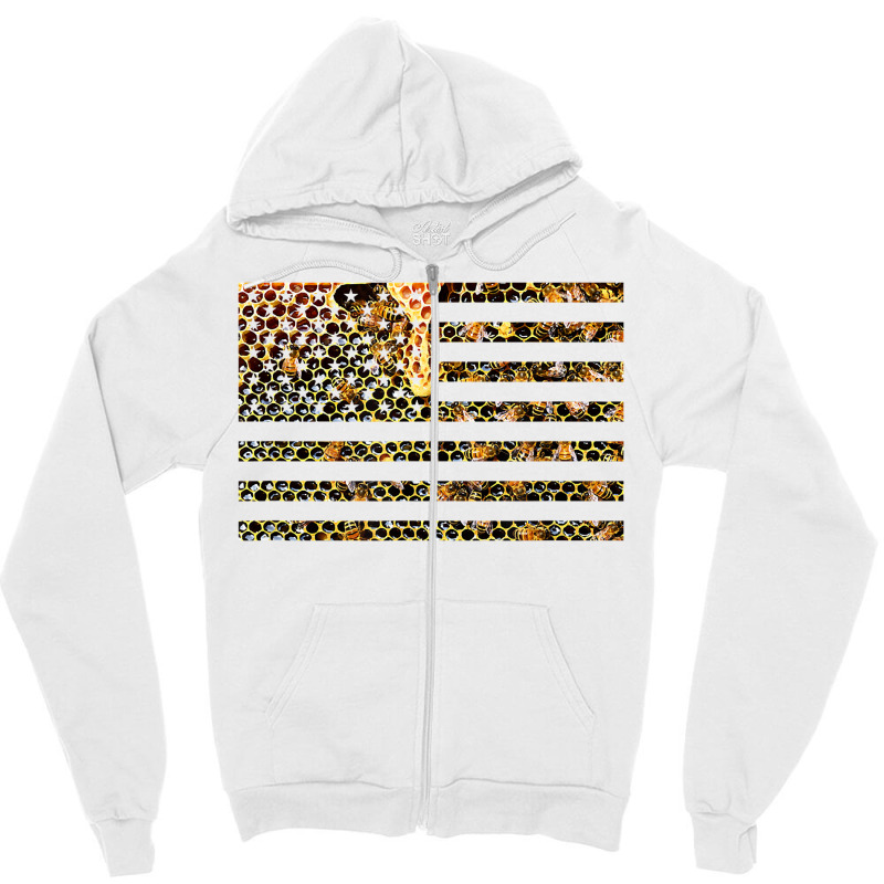 Bees On American Flag  Beekeeping  Honey Comb  Beekeeper T Shirt Zipper Hoodie by peersodshamiw8 | Artistshot