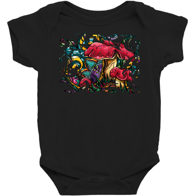 Mushrooms T  Shirt Colorful Red Mushrooms Painting, Psychedelic Amanit Baby Bodysuit by jaycee32830 | Artistshot