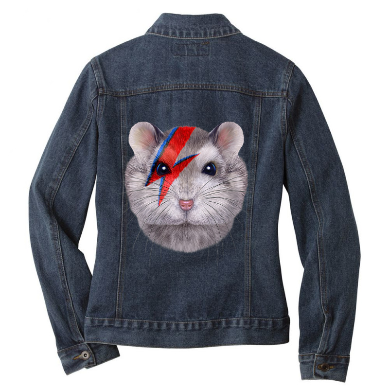 Womens Grey Dwarf Hamster With Red Lightning Bolt Painted On Face Ladies Denim Jacket by Hoang95 | Artistshot